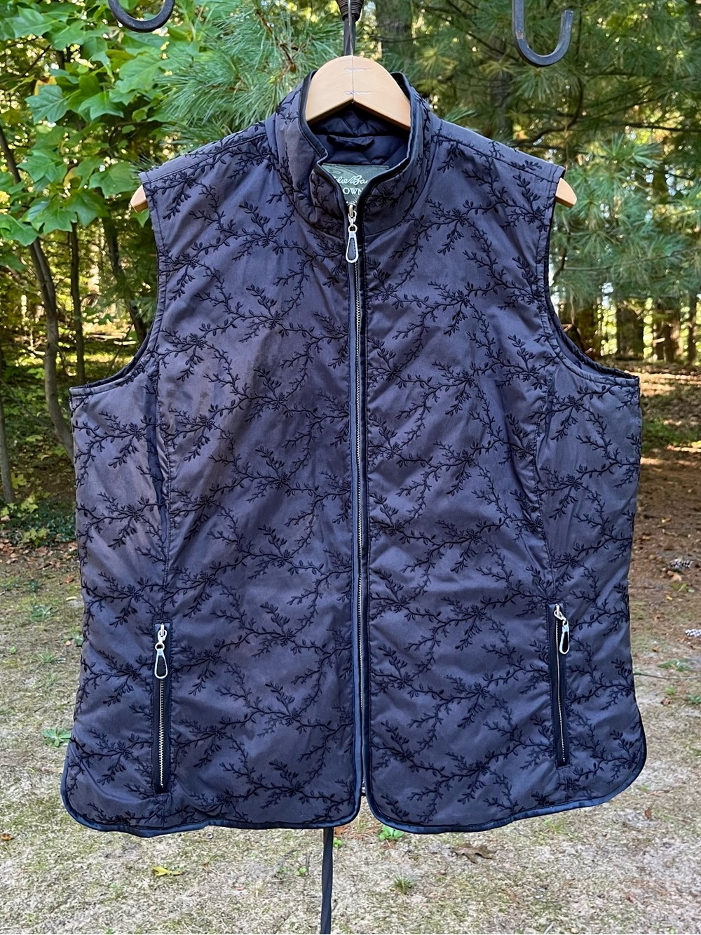 Y2K Eddie Bauer Goose Down Quilted Floral Embroidered Puffer Vest Plus Size 2X